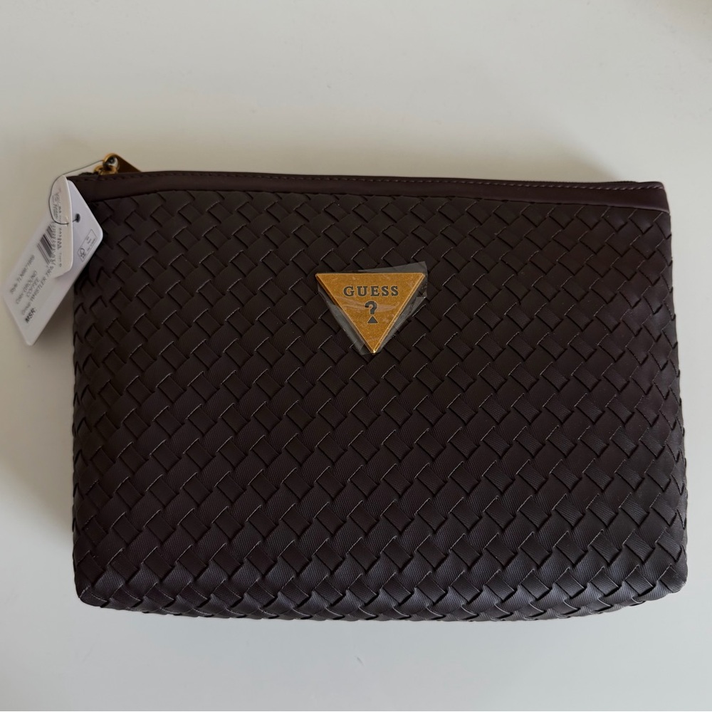 NWT GUESS Brown Woven Pouch/Toiletry Bag